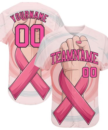USA Baseball Jersey, Custom 3D Breast Cancer Awareness Month With Woman Hand And Pink Ribbon Women Health Care Support Authentic Baseball Jersey