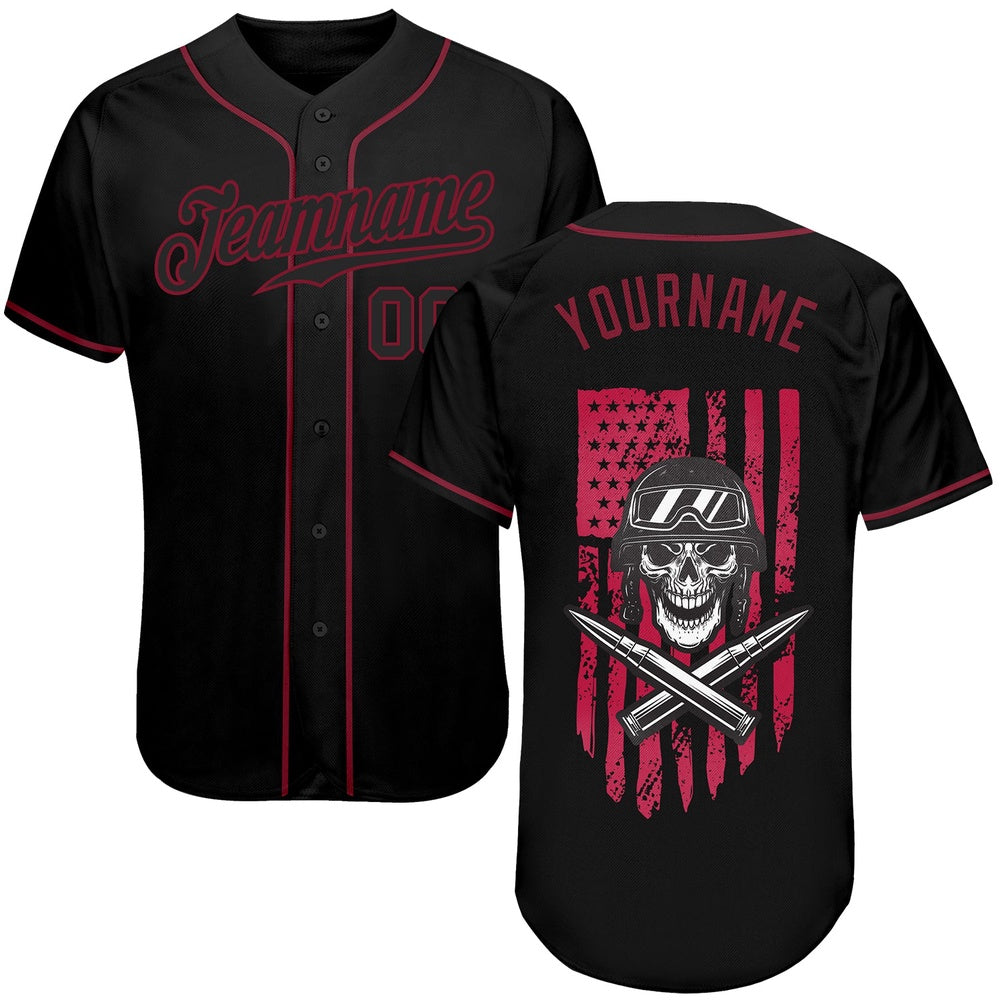 USA Baseball Jersey, Custom 3D Pattern Design Soldier Skull On American Flag Authentic Baseball Jersey, Team Jerseys Baseball