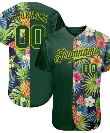 USA Baseball Jersey, Custom 3D Pattern Design Tropical Pattern With Pineapples Palm Leaves And Flowers Authentic Baseball Jersey