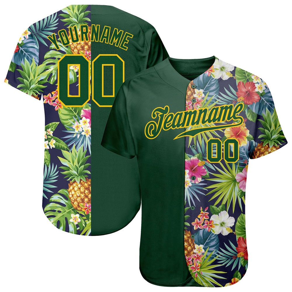 USA Baseball Jersey, Custom 3D Pattern Design Tropical Pattern With Pineapples Palm Leaves And Flowers Authentic Baseball Jersey