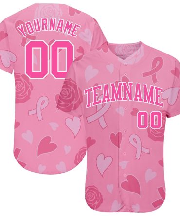 USA Baseball Jersey, Custom 3D Pink Ribbon Breast Cancer Awareness Month Women Health Care Support Authentic Baseball Jersey