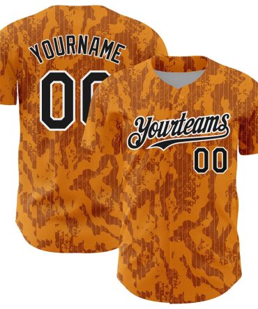USA Baseball Jersey, Custom Bay Orange Black White 3D Pattern Design Abstract Fluid Authentic Baseball Jersey, Team Jerseys Baseball