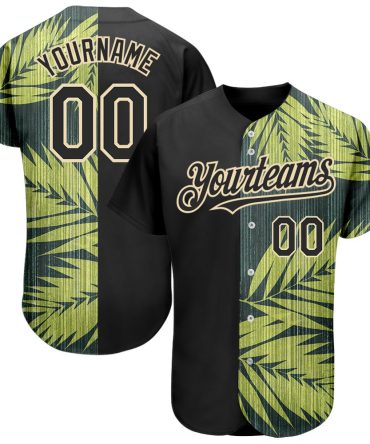 USA Baseball Jersey, Custom Black City Cream 3D Pattern Design Hawaii Tropical Palm Leaves Authentic Baseball Jersey, Team Jerseys Baseball