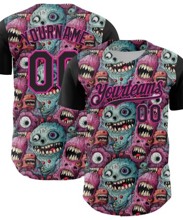 USA Baseball Jersey, Custom Black Deep Pink 3D Pattern Design Rave Monster Authentic Baseball Jersey, Team Jerseys Baseball