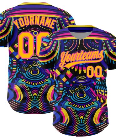 USA Baseball Jersey, Custom Black Gold Pink 3D Pattern Design Abstract Painting Authentic Baseball Jersey, Team Jerseys Baseball