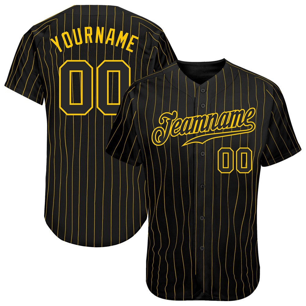 USA Baseball Jersey, Custom Black Gold Pinstripe Black Gold Authentic Baseball Jersey, Team Jerseys Baseball