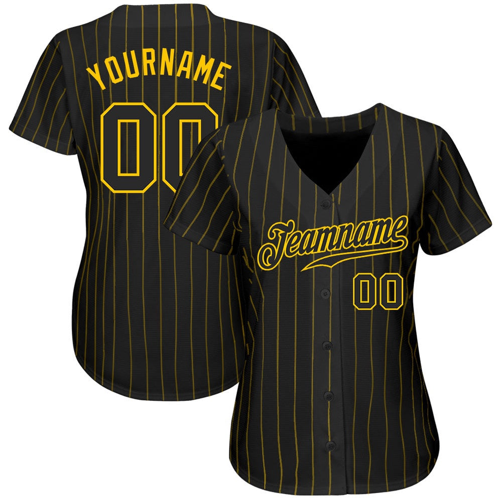 USA Baseball Jersey, Custom Black Gold Pinstripe Black Gold Authentic Baseball Jersey, Team Jerseys Baseball - Image 2