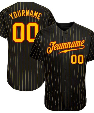 USA Baseball Jersey, Custom Black Gold Pinstripe Gold Red Authentic Baseball Jersey, Team Jerseys Baseball