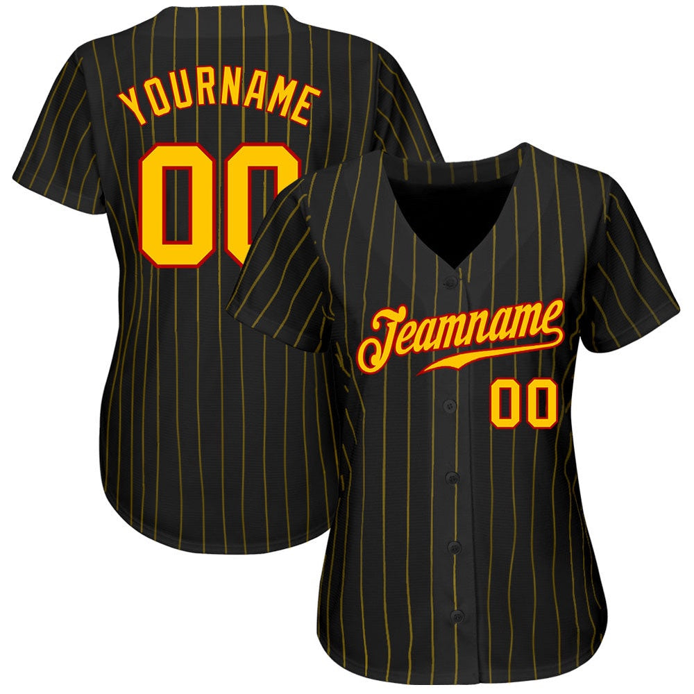 USA Baseball Jersey, Custom Black Gold Pinstripe Gold Red Authentic Baseball Jersey, Team Jerseys Baseball - Image 2