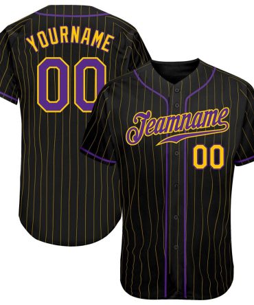 USA Baseball Jersey, Custom Black Gold Pinstripe Purple Gold Authentic Baseball Jersey, Team Jerseys Baseball