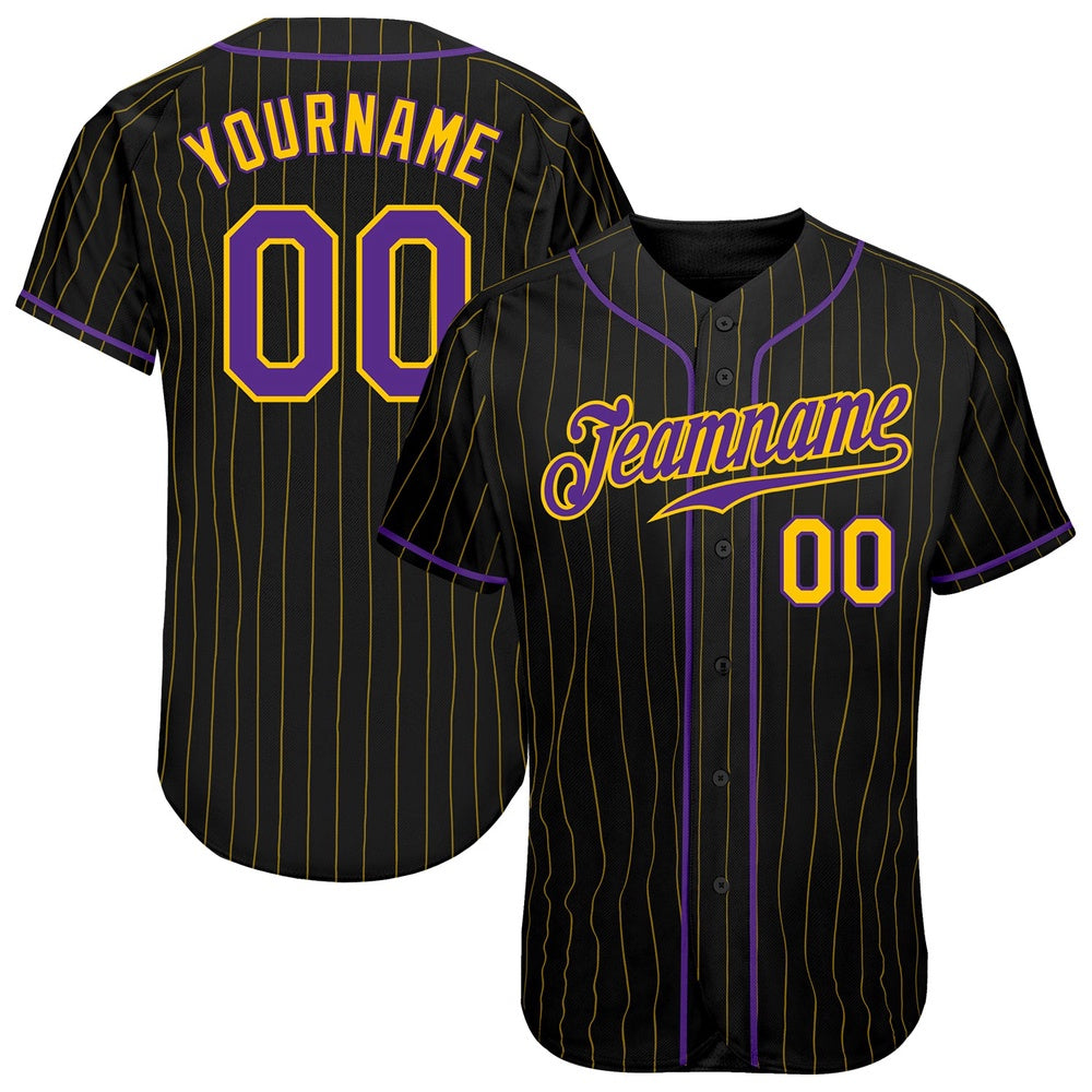 USA Baseball Jersey, Custom Black Gold Pinstripe Purple Gold Authentic Baseball Jersey, Team Jerseys Baseball