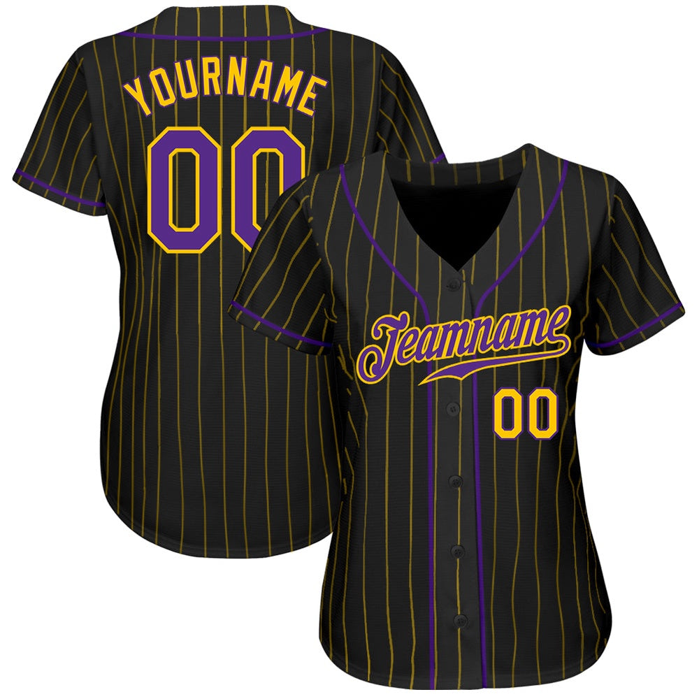 USA Baseball Jersey, Custom Black Gold Pinstripe Purple Gold Authentic Baseball Jersey, Team Jerseys Baseball - Image 2