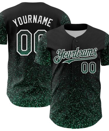 USA Baseball Jersey, Custom Black Kelly Green White 3D Pattern Design Abstract Colorful Glittering Dot Authentic Baseball Jersey