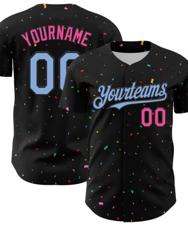 USA Baseball Jersey, Custom Black Light Blue Pink 3D Pattern Design Confetti Authentic Baseball Jersey, Team Jerseys Baseball