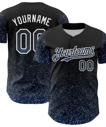 USA Baseball Jersey, Custom Black Light Blue White 3D Pattern Design Abstract Colorful Glittering Dot Authentic Baseball Jersey