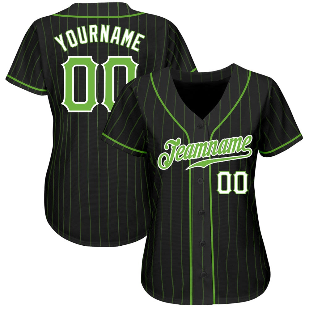 USA Baseball Jersey, Custom Black Neon Green Pinstripe Neon Green White Authentic Baseball Jersey, Team Jerseys Baseball - Image 2