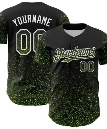 USA Baseball Jersey, Custom Black Neon Green White 3D Pattern Design Abstract Colorful Glittering Dot Authentic Baseball Jersey