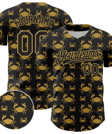 USA Baseball Jersey, Custom Black Old Gold 3D Pattern Design Animal Crab Fruit Lemon Authentic Baseball Jersey, Team Jerseys Baseball