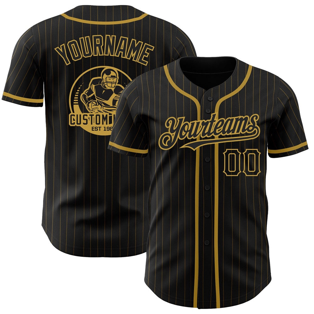 USA Baseball Jersey, Custom Black Old Gold Pinstripe Old Gold Authentic Baseball Jersey, Team Jerseys Baseball