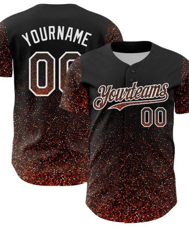 USA Baseball Jersey, Custom Black Orange White 3D Pattern Design Abstract Colorful Glittering Dot Authentic Baseball Jersey