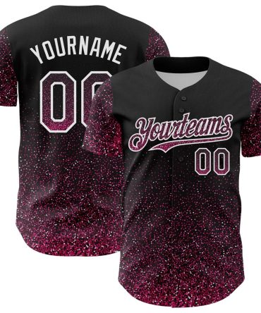 USA Baseball Jersey, Custom Black Pink White 3D Pattern Design Abstract Colorful Glittering Dot Authentic Baseball Jersey, Team Jerseys Baseball