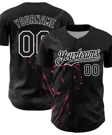 USA Baseball Jersey, Custom Black Pink White 3D Pattern Design Animal Panther Authentic Baseball Jersey, Team Jerseys Baseball