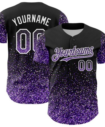 USA Baseball Jersey, Custom Black Purple White 3D Pattern Design Abstract Colorful Glittering Dot Authentic Baseball Jersey