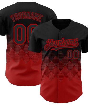 USA Baseball Jersey, Custom Black Red 3D Pattern Design Gradient Square Shapes Authentic Baseball Jersey, Team Jerseys Baseball