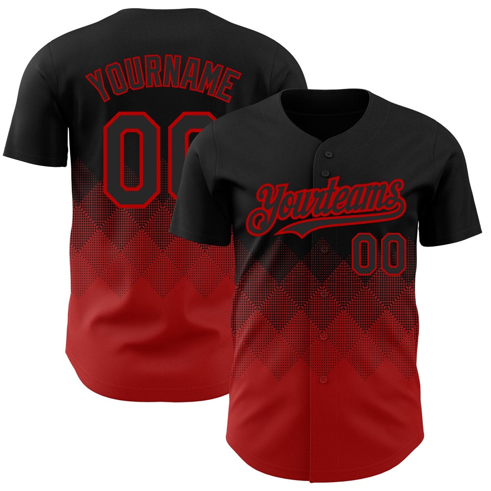USA Baseball Jersey, Custom Black Red 3D Pattern Design Gradient Square Shapes Authentic Baseball Jersey, Team Jerseys Baseball