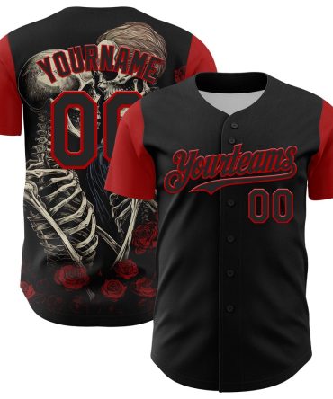 USA Baseball Jersey, Custom Black Red 3D Pattern Design Rave Gothic Style Authentic Baseball Jersey, Team Jerseys Baseball