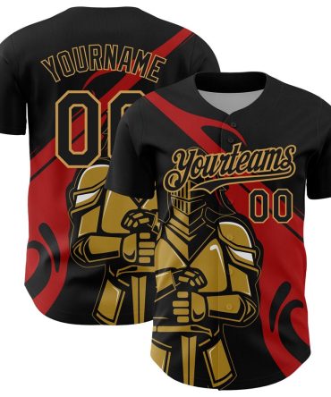 USA Baseball Jersey, Custom Black Red Old Gold 3D Pattern Design Knight Hero Art Authentic Baseball Jersey, Team Jerseys Baseball