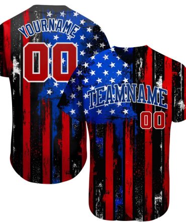 USA Baseball Jersey, Custom Black Red Royal White 3D Distressed American Flag Authentic Baseball Jersey, Team Jerseys Baseball