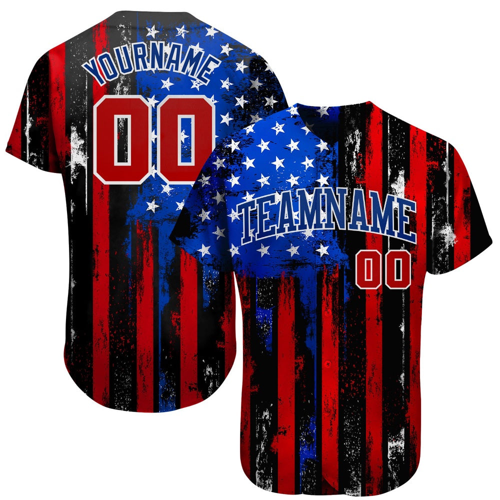 USA Baseball Jersey, Custom Black Red Royal White 3D Distressed American Flag Authentic Baseball Jersey, Team Jerseys Baseball