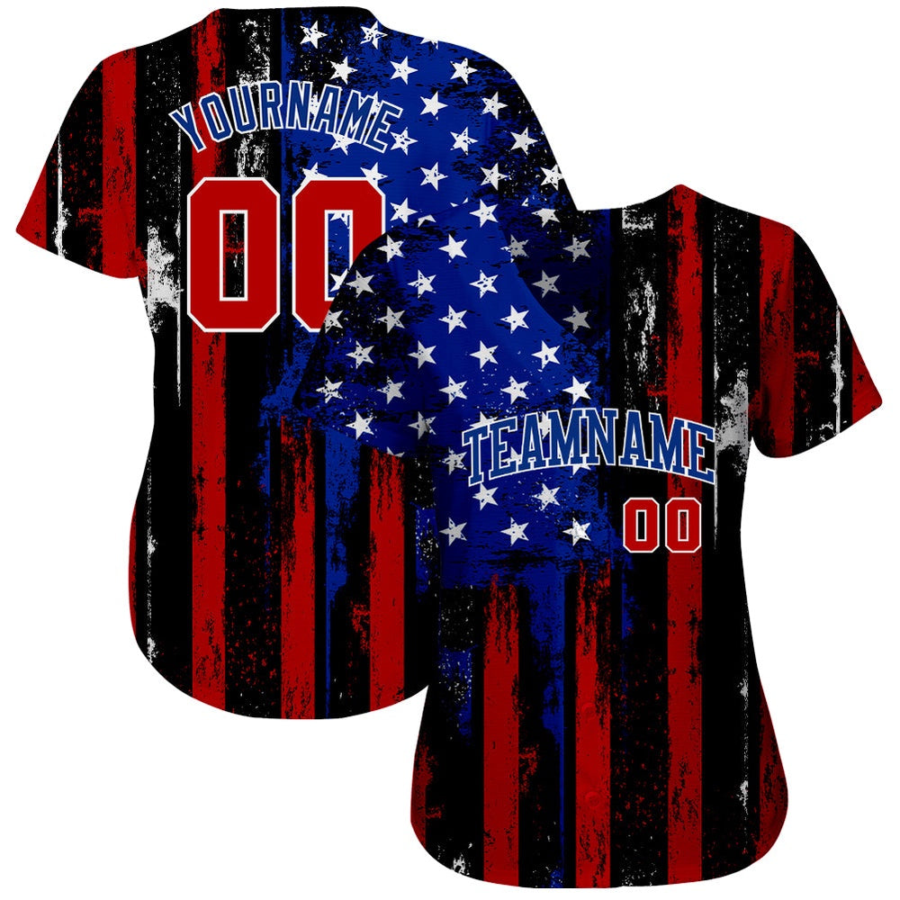 USA Baseball Jersey, Custom Black Red Royal White 3D Distressed American Flag Authentic Baseball Jersey, Team Jerseys Baseball - Image 2