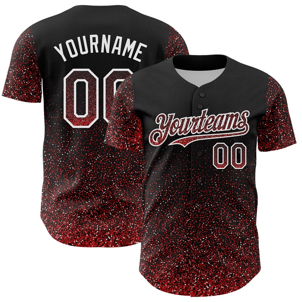 USA Baseball Jersey, Custom Black Red White 3D Pattern Design Abstract Colorful Glittering Dot Authentic Baseball Jersey, Team Jerseys Baseball
