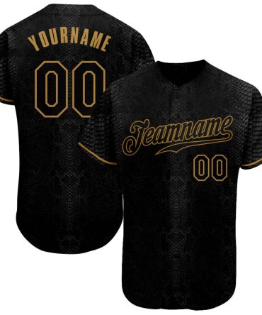 USA Baseball Jersey, Custom Black Snakeskin Black Old Gold 3D Pattern Design Authentic Baseball Jersey, Team Jerseys Baseball
