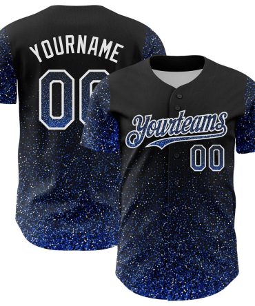 USA Baseball Jersey, Custom Black Thunder Blue White 3D Pattern Design Abstract Colorful Glittering Dot Authentic Baseball Jersey