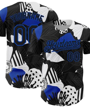 USA Baseball Jersey, Custom Black Thunder Blue White 3D Pattern Design Flower Authentic Baseball Jersey, Team Jerseys Baseball
