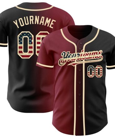 USA Baseball Jersey, Custom Black Vintage USA Flag Crimson City Cream Authentic Gradient Fashion Baseball Jersey, Team Jerseys Baseball