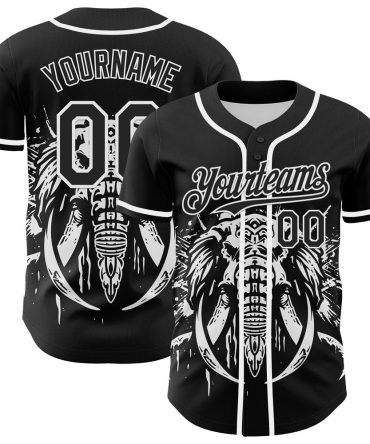 USA Baseball Jersey, Custom Black White 3D Pattern Design Rave Mastodons Head Authentic Baseball Jersey, Team Jerseys Baseball