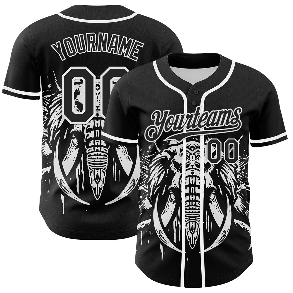 USA Baseball Jersey, Custom Black White 3D Pattern Design Rave Mastodons Head Authentic Baseball Jersey, Team Jerseys Baseball