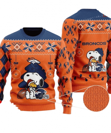Ugly Christmas Sweater Denver-Broncos, Graphic Dog Orange/Blue