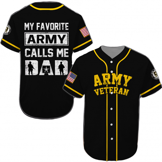Army Veteran Baseball Jersey - 'My Favorite Army Calls Me Dad' Gift Tee