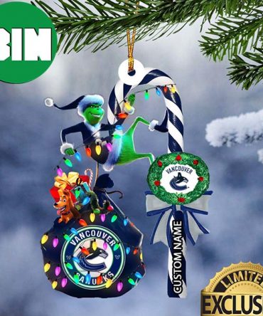 Vancouver Canucks NHL Grinch Candy Cane Custom Name Xmas Gifts Christmas Tree Decorations Ornament