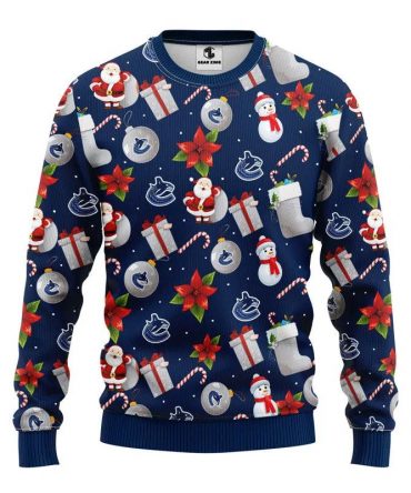 Vancouver Canucks Santa Claus Snowman Ugly Christmas Sweater, NHL Christmas Sweater