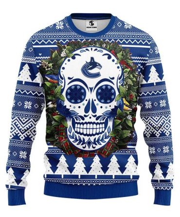 Vancouver Canucks Skull Flower Ugly Christmas Sweater, NHL Christmas Sweater