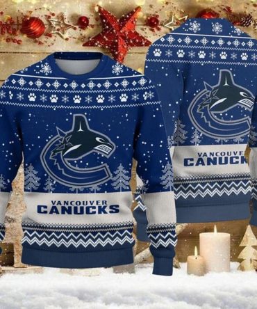 Vancouver Canucks Woolen Big Logo Ugly Christmas Sweater, NHL Christmas Sweater