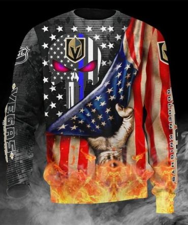 Vegas Golden Knights American Flag Skull Ugly Christmas Sweater, NHL Christmas Sweater