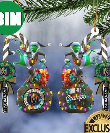 Vegas Golden Knights NHL Grinch Candy Cane Custom Name Stanley Cup Champions Christmas Tree Decorations Ornament