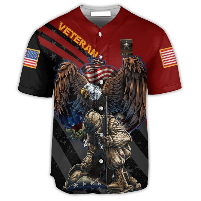 Patriotic Veteran Baseball Jersey - Bold Eagle & Soldier Tribute Design - Image 2